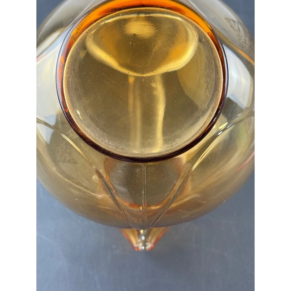 Vintage Cambridge Amber Hand Blown Glass Tilt Pitcher‎ Clear Handle MCM 8.5